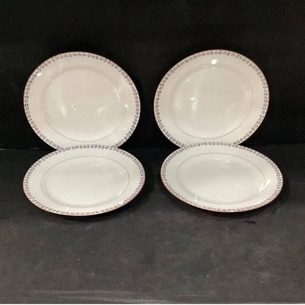 Noritake China Nippon Salad Plates, Set of 4,‎ Blue Cornflowers & Green Leaves